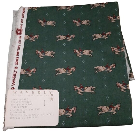 VTG  Waverly Hunt Club Centennial Sample Cotton FABRIC Forest Green  25" x 35" - Picture 1 of 6